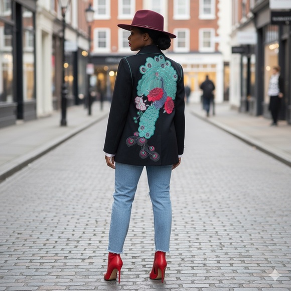 VINTAGE JANICE WAINWRIGHT PEACOCK 🦚 JACKET TOP - Picture 9 of 10